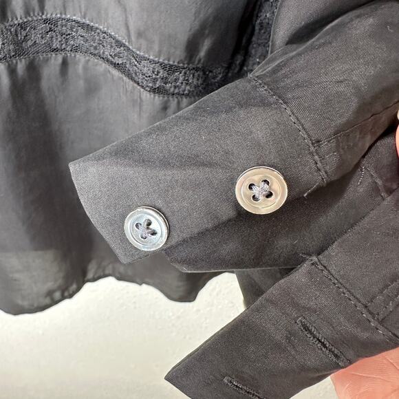 Rails Mona in Black Crepe Lace Long Sleeve Button Collared Shirt L - Picture 14 of 16